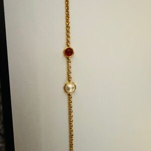 J crew Elegant Gold, Red stone and Pearl Women's Bracelet